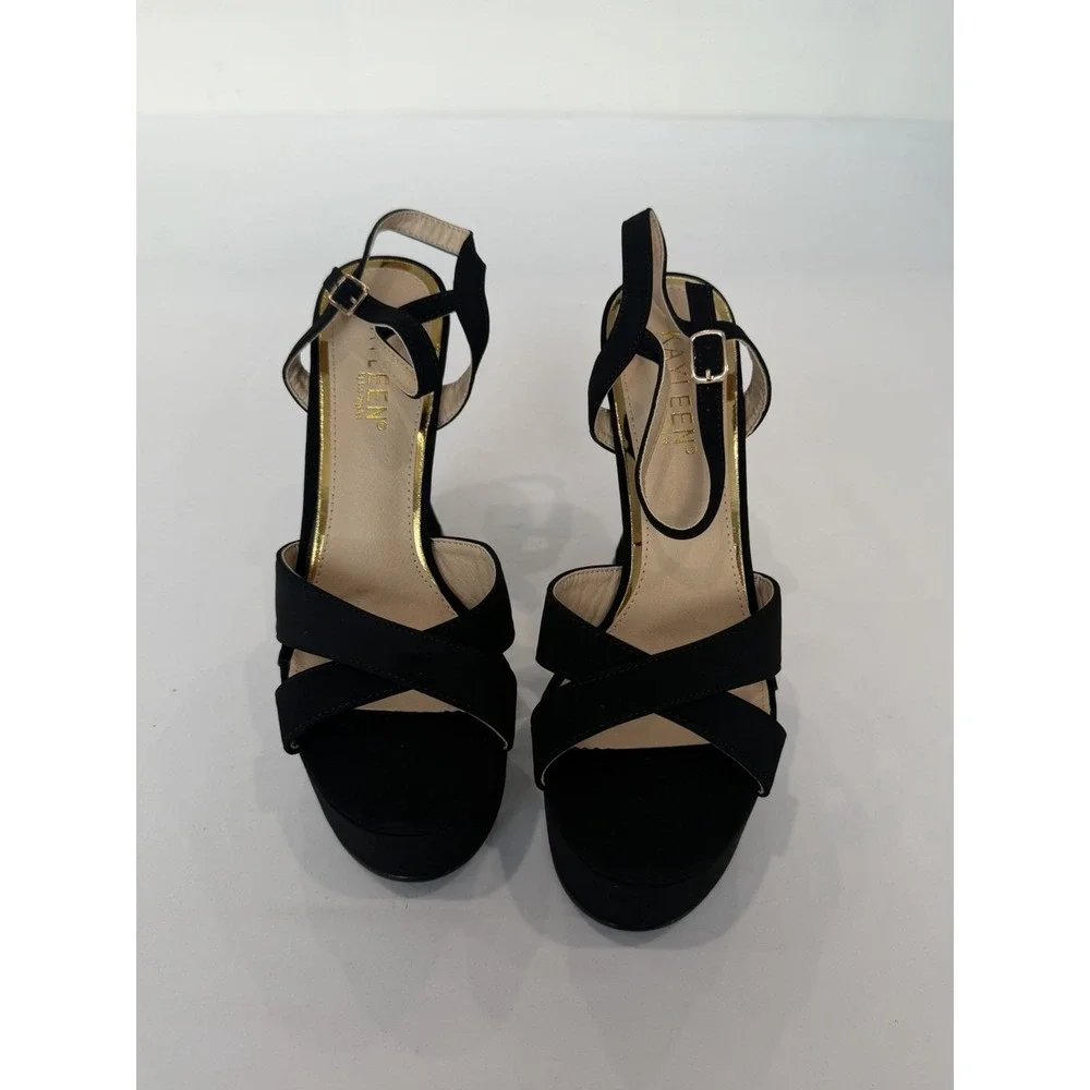 Kaleen Women's Black High Heels Open Toe Size 8 Suede Platform Party Night Out